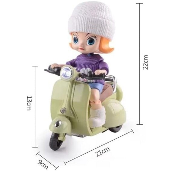 Labubu Tide Flow Motor Car Scooter Toy Green Toy Doll with Light and Music Vespa - Picture 3 of 7